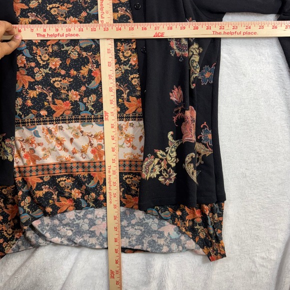 Desigual XXL Floral Cardigan Top Black Layered Boho Wearable Art Festival Comfy - Picture 9 of 13